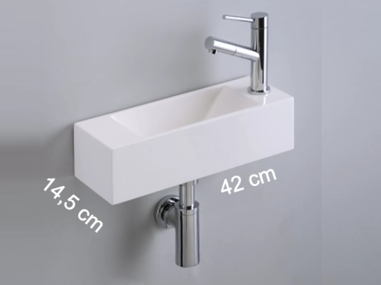 Lave-mains pour toilettes, suspendu et compacte, parfait pour les espaces restreints, Largeur 42 cm, Profondeur 14,5 cm, Hauteur 11 cm, résine minéral, Livraison 5-7 jours OFFERTE.
